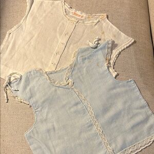 Babies Lace Trim Sleeveless Tops - White and Blue